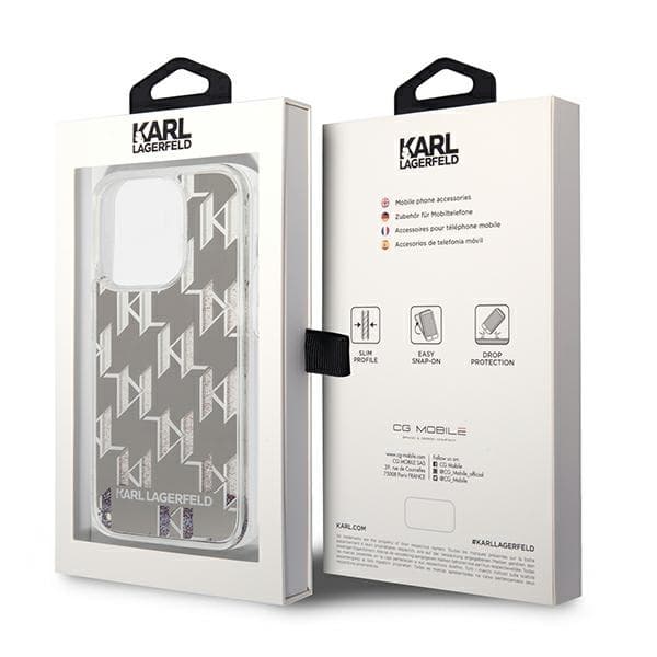 Karl Lagerfeld Monogram Liquid Glitter - Case for iPhone 14 Pro Max (Silver) 8