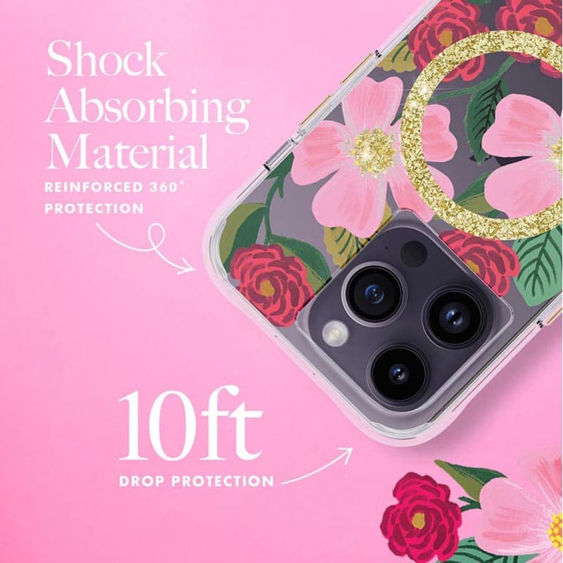Rifle Paper Clear MagSafe - Case decorated in gold for iPhone 14 Pro (Rose Garden) 5