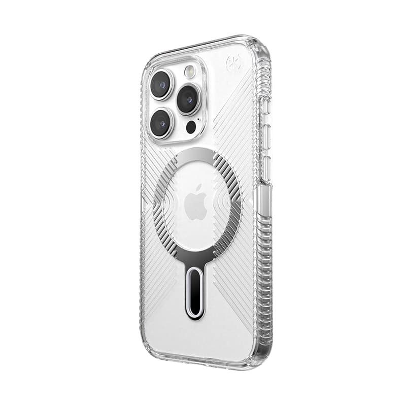 Speck Presidio Perfect-Clear Grip ClickLock & MagSafe - iPhone 15 Pro Case (Clear / Chrome Finish / Serene Silver) 7