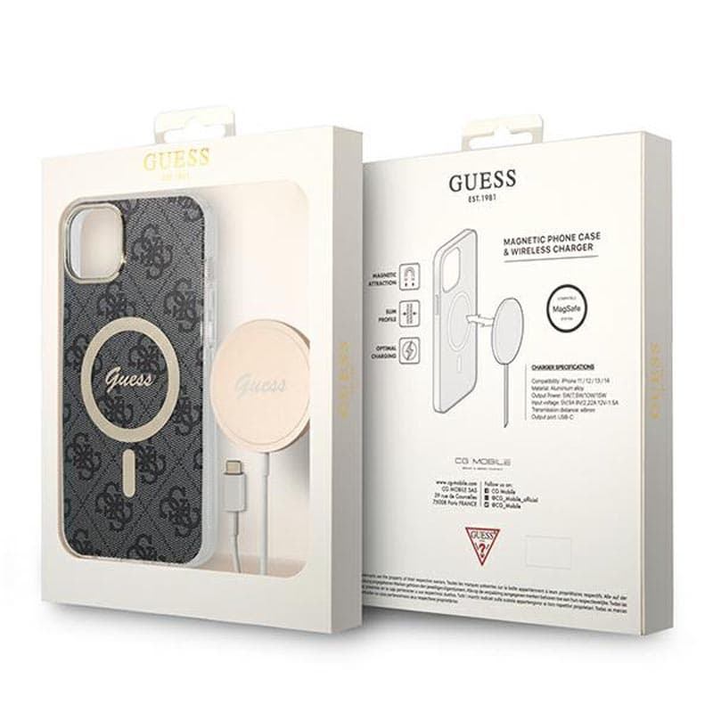Guess Bundle Pack MagSafe 4G - Set of case for iPhone 14 Plus + MagSafe charger (Black/Gold) 2