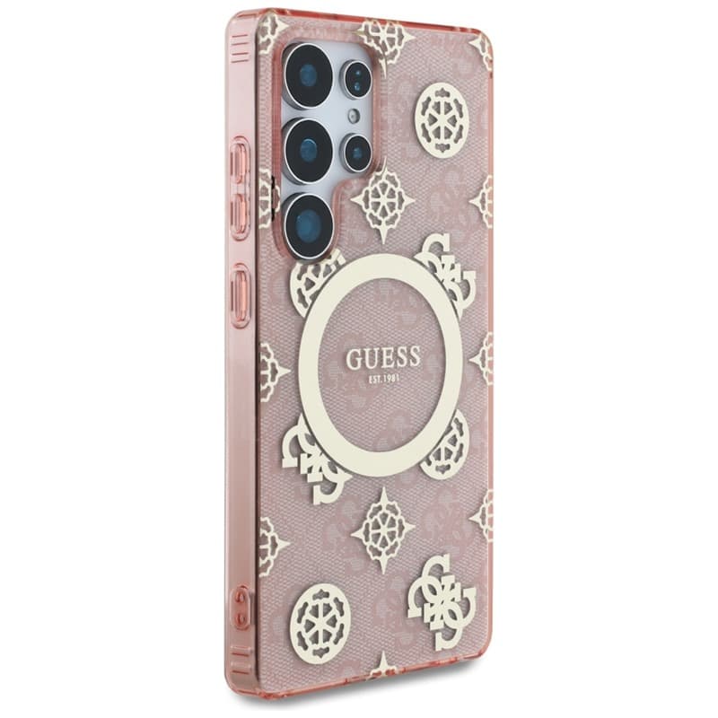 Guess 4G Background Gold Electroplated Peony Pattern MagSafe - Case for Samsung Galaxy S25 Ultra (pink) 4