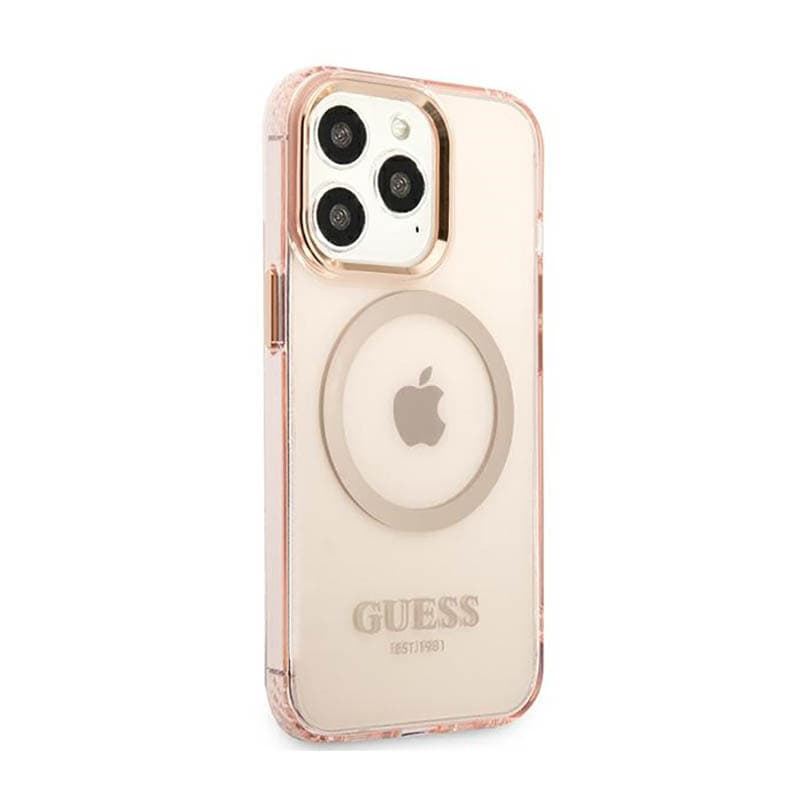Guess Gold Outline Translucent MagSafe - Case for iPhone 13 Pro (Pink) 4