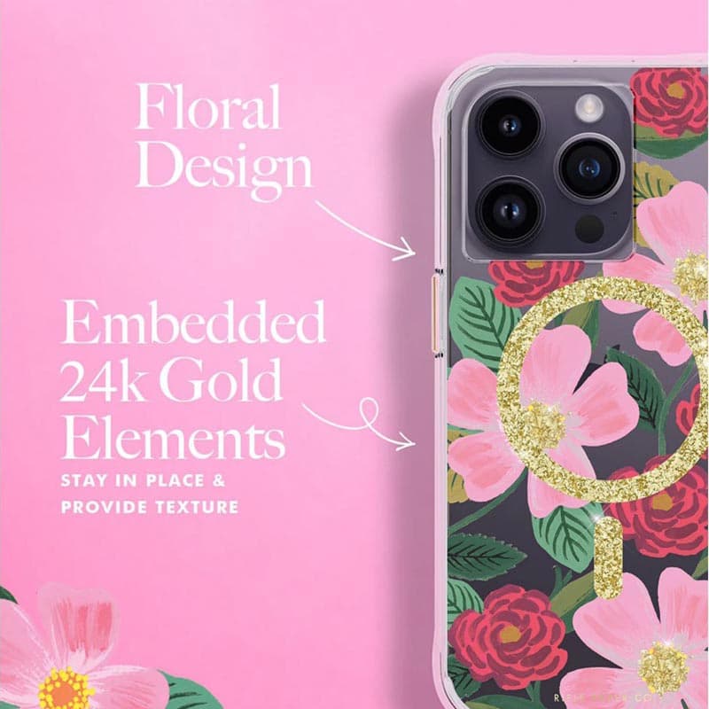 Rifle Paper Clear MagSafe - Case decorated in gold for iPhone 14 Pro (Rose Garden) 6