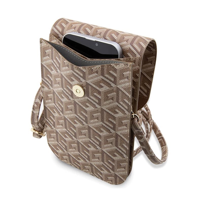 Guess GCube Stripe Phone Bag - Bag with smartphone compartment (Brown) 4