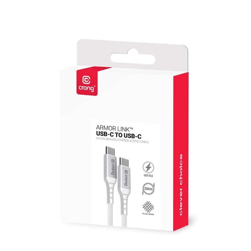 Crong Armor Link - 60W PD 3A USB-C to USB-C Cable 150cm (White) 5