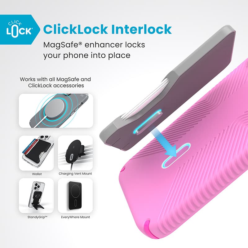 Speck Presidio2 Grip ClickLock & MagSafe - iPhone 16 Plus Case (True Pink / Shocking Pink / White) 2