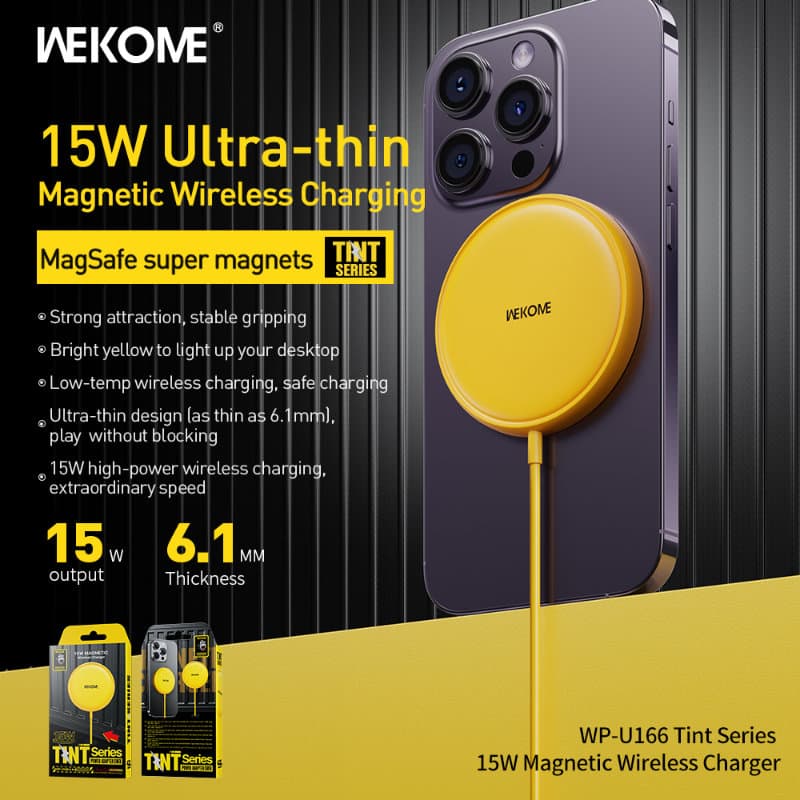 WEKOME WP-U166 Tint Series - MagSafe 15W Inductive Charger (Yellow) 3