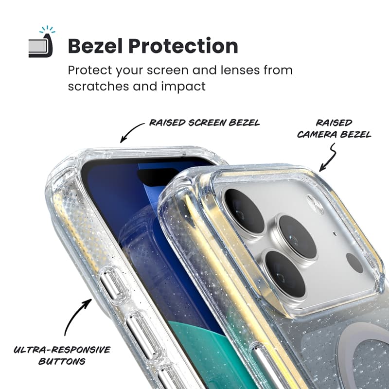 Speck Presidio Lux MagSafe - iPhone 17 Pro Max Case (Hyper Mirror Glitter / Silver Metallic) 4