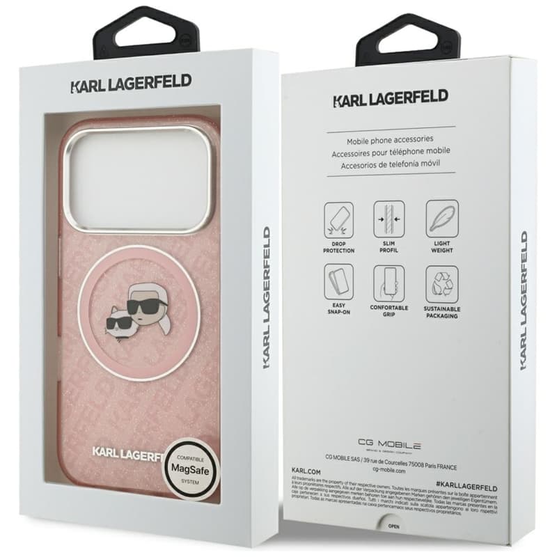Karl Lagerfeld IML Glitter Karl & Choupette Heads Logo MagSafe - Case for iPhone 17 Pro (pink) 8
