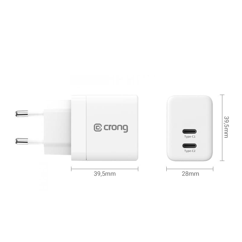 Crong Ultra Compact GaN - Wall Charger 2x USB-C 35W PD 3.0 with PPS (White) 4