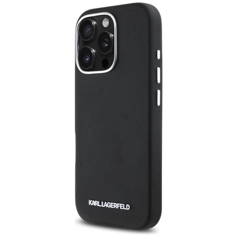 Karl Lagerfeld Saffiano Full Wrapped Elongated Metal Logo MagSafe - Case for iPhone 16 Pro Max (black) 2