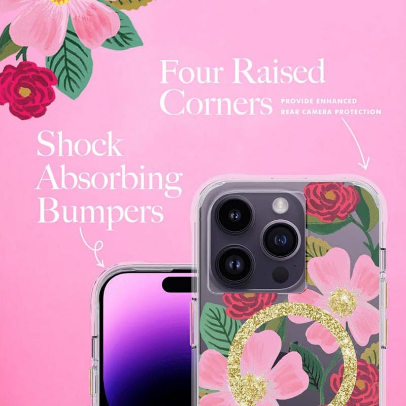 Rifle Paper Clear MagSafe - Case decorated in gold for iPhone 14 Pro (Rose Garden) 7