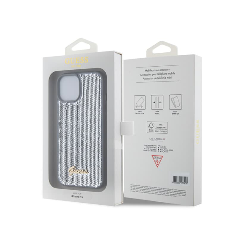Guess Sequin Script Metal - Case for iPhone 15 (Silver) 8