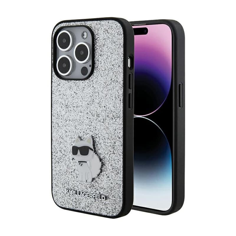 Karl Lagerfeld Fixed Glitter Choupette Logo Metal Pin - Case iPhone 15 Pro Max (silver) 1