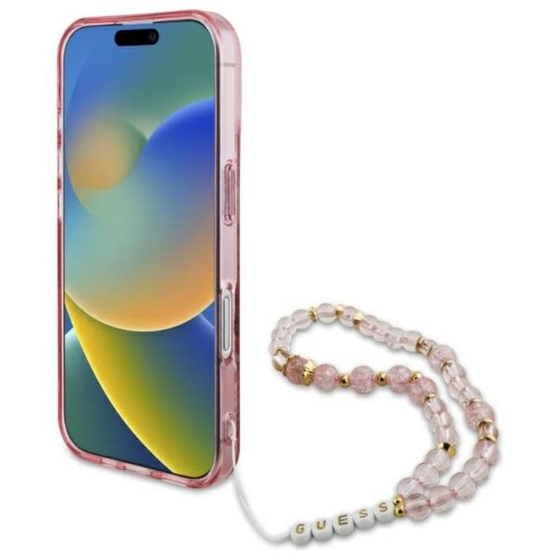 Guess IML Flowers With Pearl Strap MagSafe - Case for iPhone 16 Plus (Pink) 3