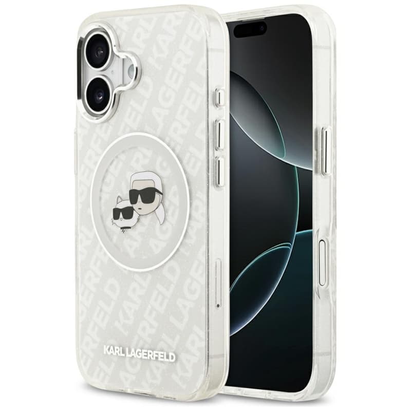 Karl Lagerfeld IML Glitter Karl & Choupette Heads Logo MagSafe - Case for iPhone 17 (gray)