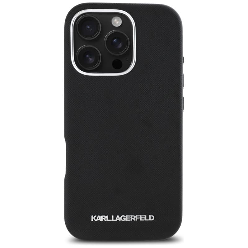 Karl Lagerfeld Saffiano Full Wrapped Elongated Metal Logo MagSafe - Case for iPhone 16 Pro Max (black) 3