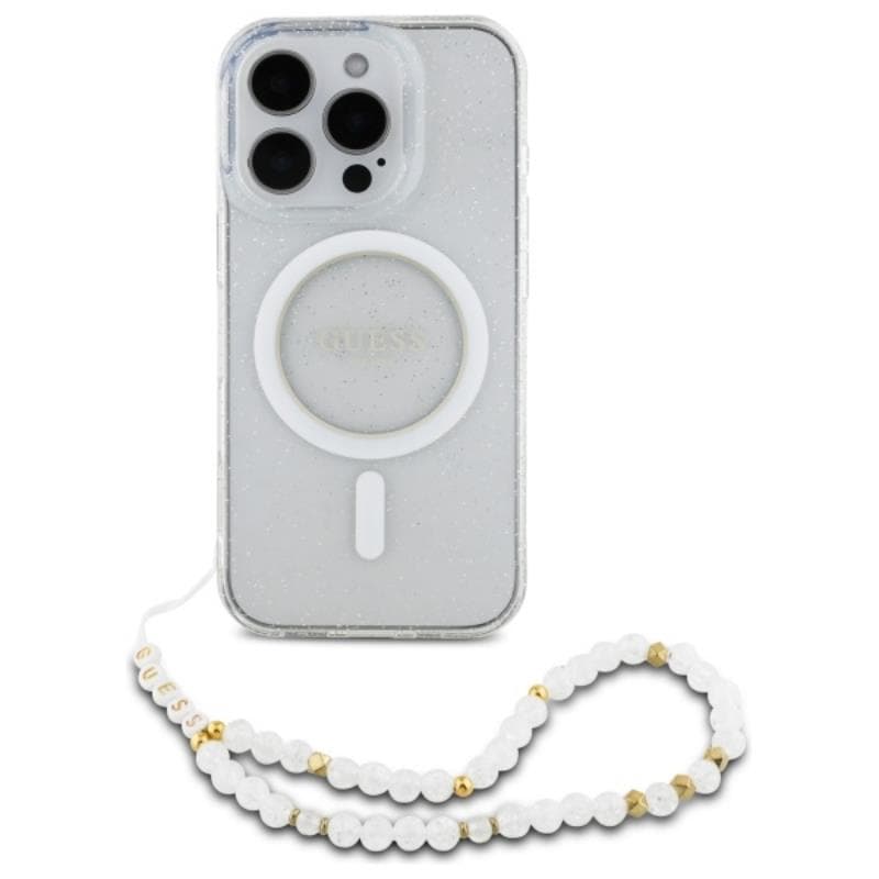Guess IML Glitter With Pearl Strap MagSafe - Case for iPhone 16 Pro Max (Transparent) 2