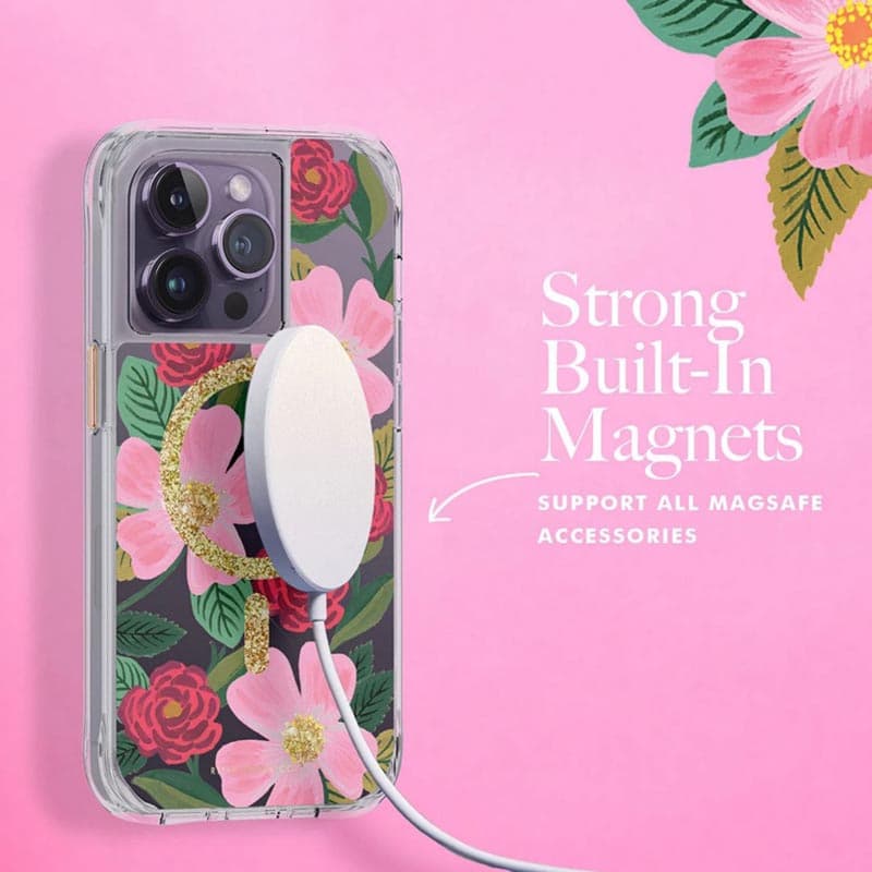 Rifle Paper Clear MagSafe - Case decorated in gold for iPhone 14 Pro (Rose Garden) 8