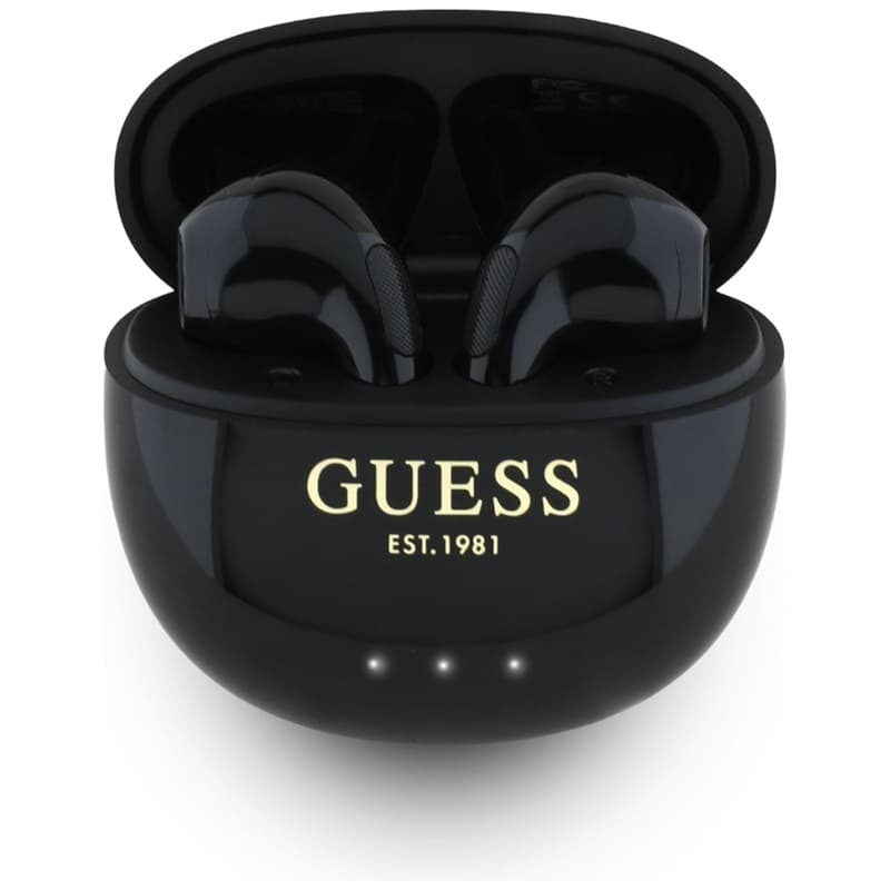 Guess Glossy Effect Egg Shape Printed Classic Logo - TWS Bluetooth Earphones + Charging Case (Black) 3