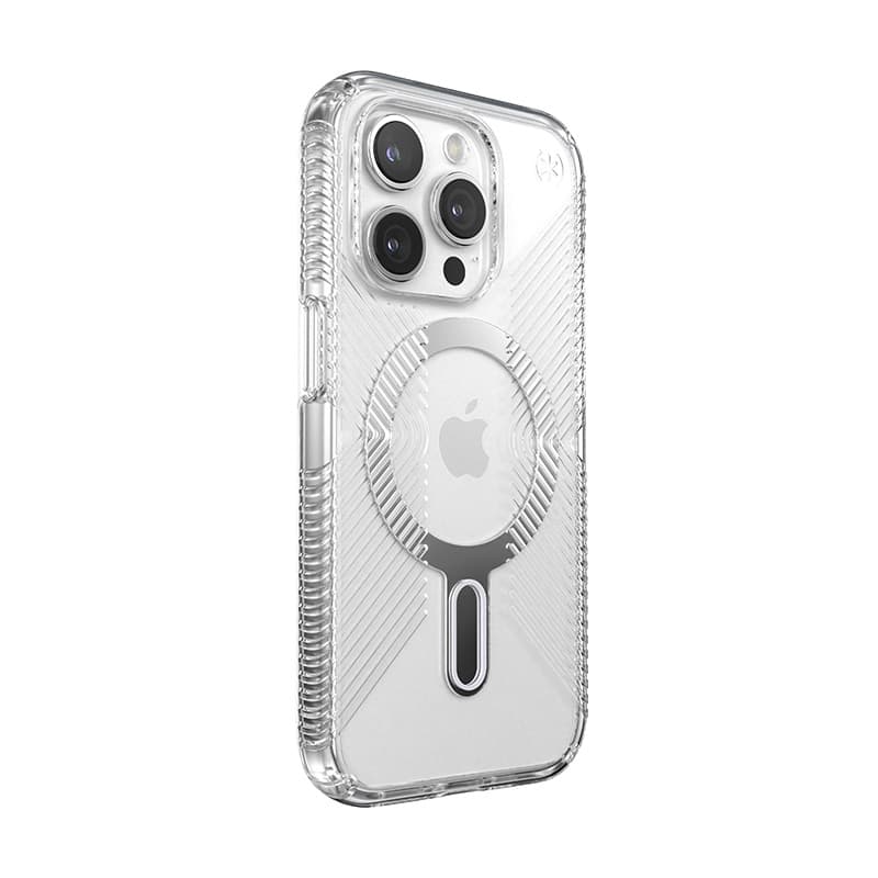 Speck Presidio Perfect-Clear Grip ClickLock & MagSafe - iPhone 15 Pro Case (Clear / Chrome Finish / Serene Silver) 8