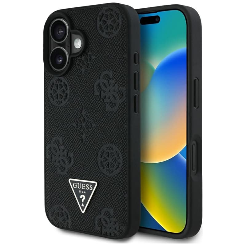 Guess Grained Hot Stamp Peony Triangle Logo MagSafe - Case for iPhone 16 (black) 1