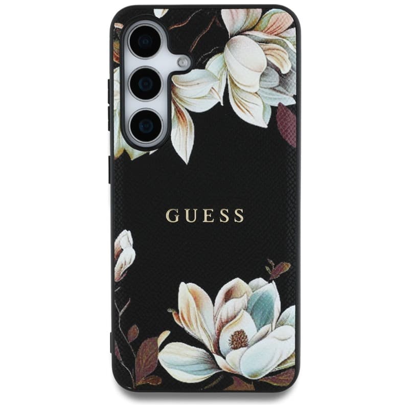Guess Grained Printed Flower Pattern MagSafe - Case for Samsung Galaxy S25 (black) 3