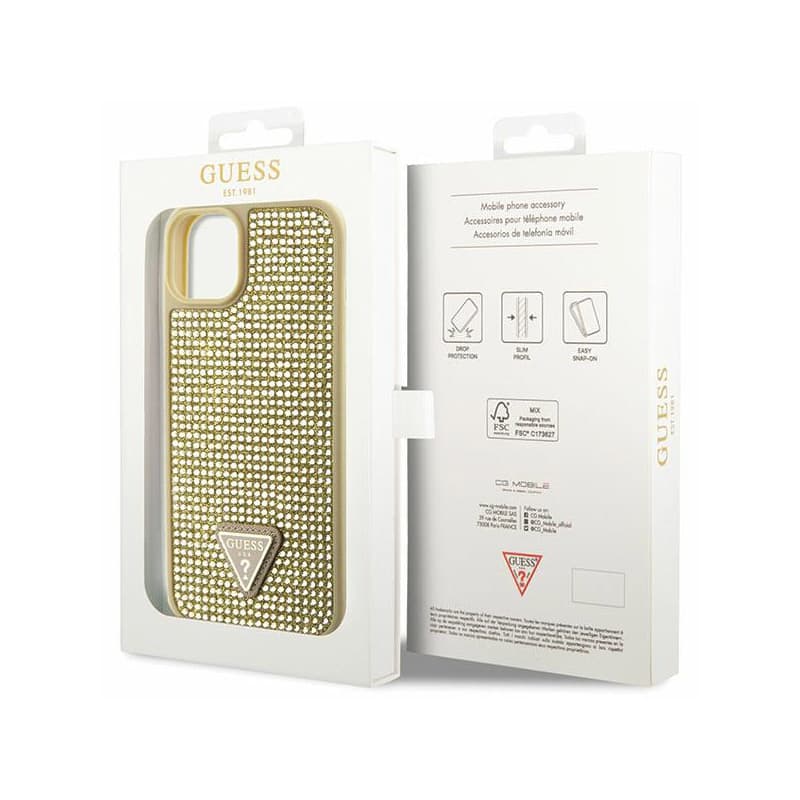 Guess Rhinestone Triangle - Case for iPhone 14 Plus (Gold) 8