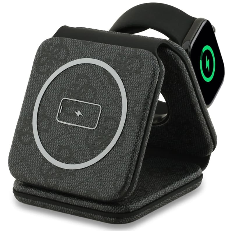Guess 4G Wireless Charger - MagSafe 3-in-1 Inductive Charger for iPhone, AirPods and Apple Watch 15W (Black) 4