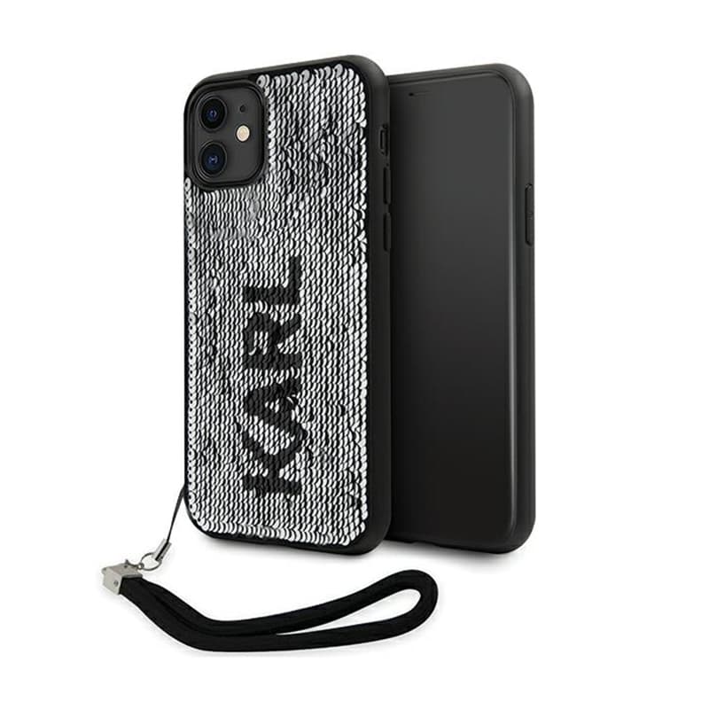 Karl Lagerfeld Sequins Cord - Case with lanyard for iPhone 11 (Silver)