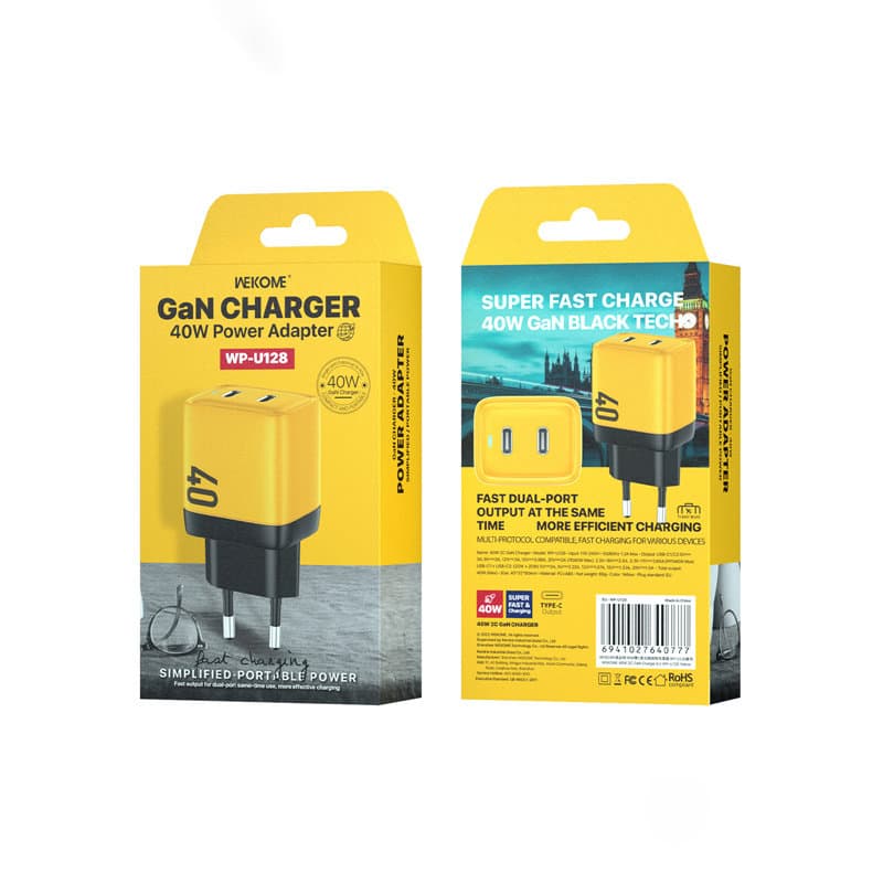 WEKOME WP-U128 - 2x USB-C Super Fast Charge GaN 40W mains charger (Yellow) 3