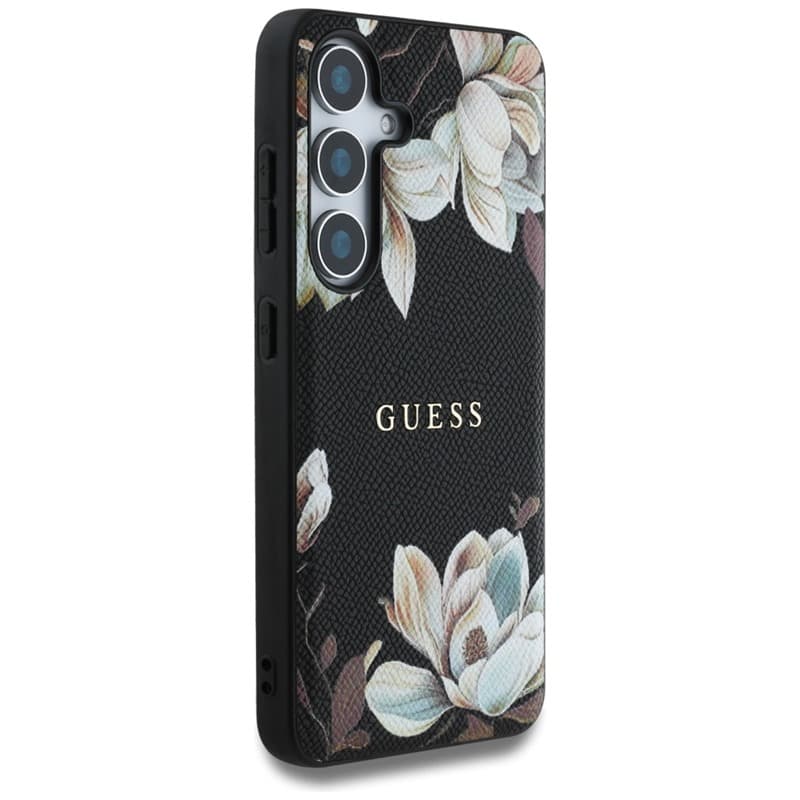 Guess Grained Printed Flower Pattern MagSafe - Case for Samsung Galaxy S25 (black) 4