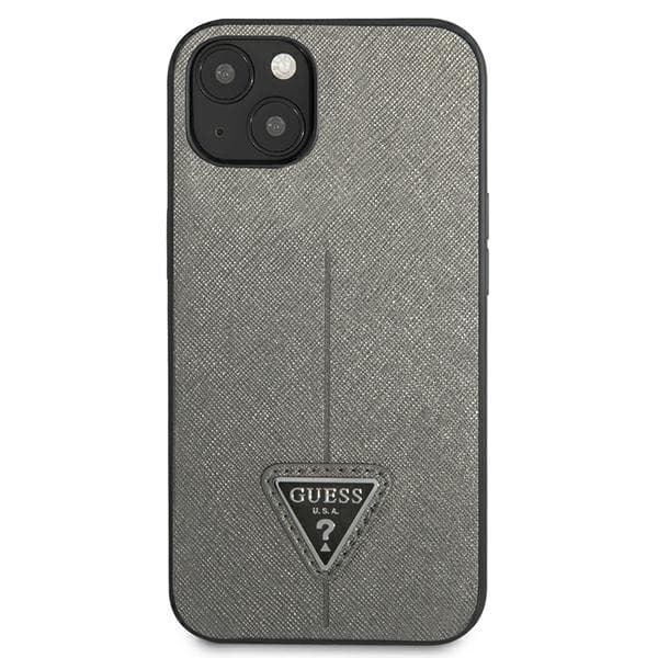 Guess Saffiano Triangle Logo Case - Cover for iPhone 13 mini (Silver) 3