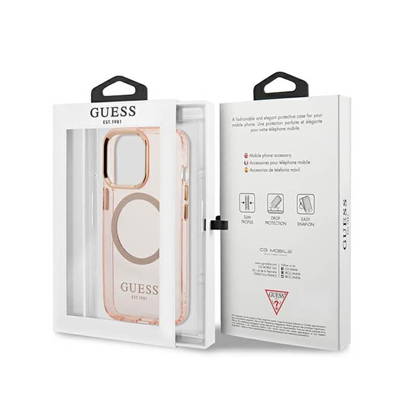 Guess Gold Outline Translucent MagSafe - Case for iPhone 13 Pro (Pink) 8