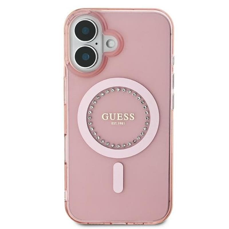 Guess IML Rhinestones MagSafe - Case for iPhone 16 (Pink) 3