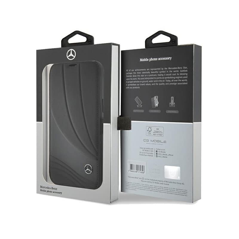 Mercedes Booktype Leather Wave Pattern - iPhone 15 Pro Case (black) 7