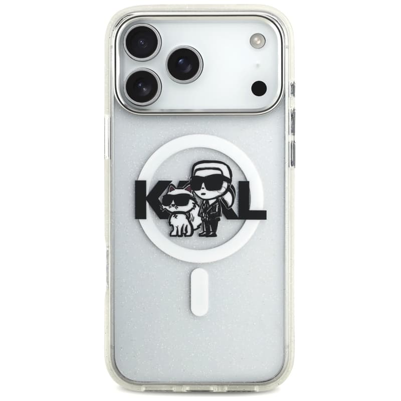 Karl Lagerfeld IML Glitter Karl & Choupette Sketch Logo MagSafe - Case for iPhone 17 Pro Max (transparent) 3
