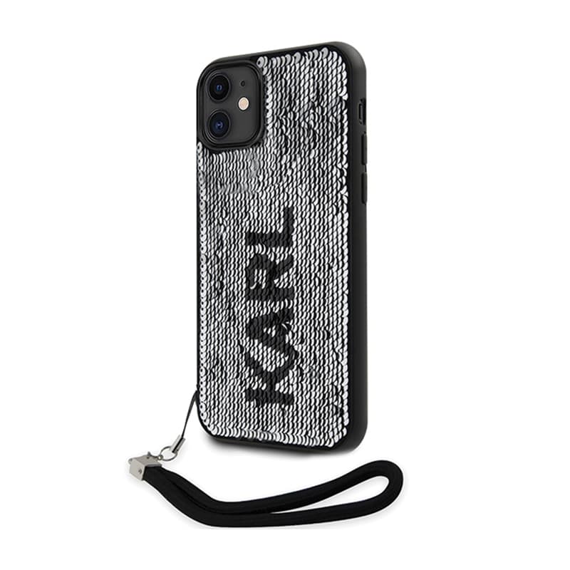 Karl Lagerfeld Sequins Cord - Case with lanyard for iPhone 11 (Silver) 2