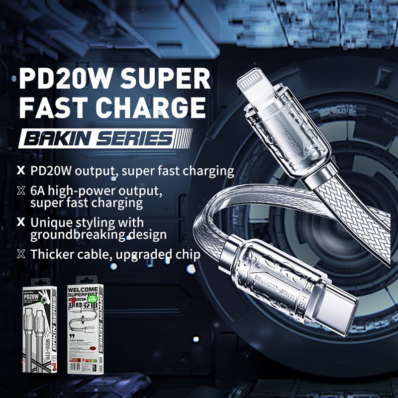 WEKOME WDC-178 Bakin Series - USB-C to Lightning Fast Charging PD connection cable 20W Fast Charging 1 m (Silver) 2