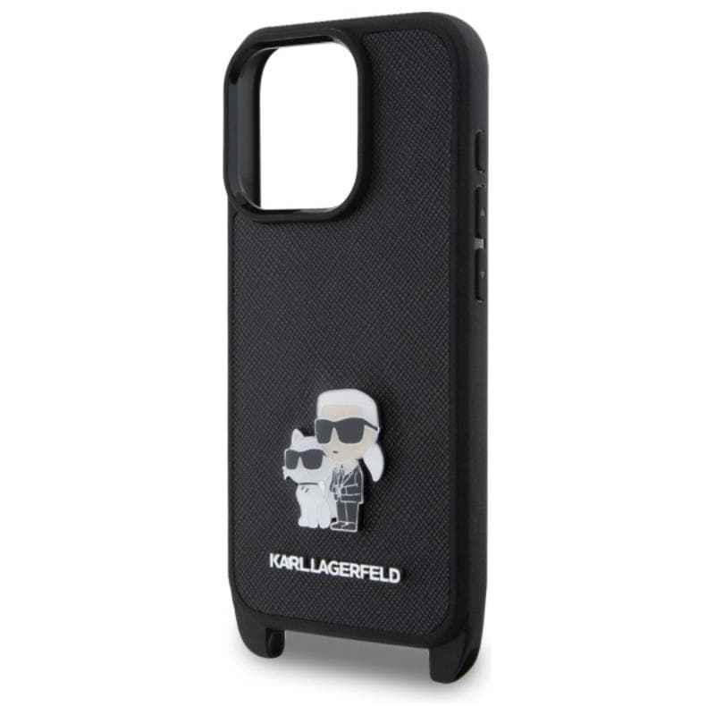 Karl Lagerfeld Saffiano Karl & Choupette Metal Pin CBDY Strap - Case for iPhone 16 Pro (black) 4