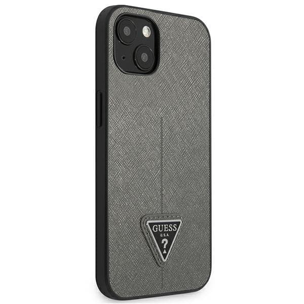 Guess Saffiano Triangle Logo Case - Cover for iPhone 13 mini (Silver) 4