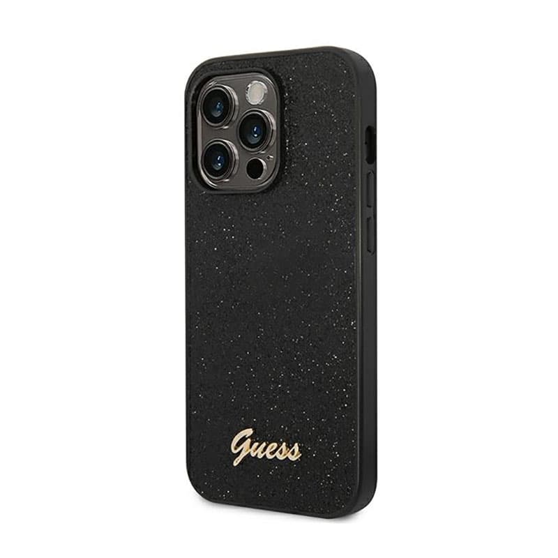 Guess Glitter Flakes Metal Logo Case - Case for iPhone 14 Pro (Black) 2