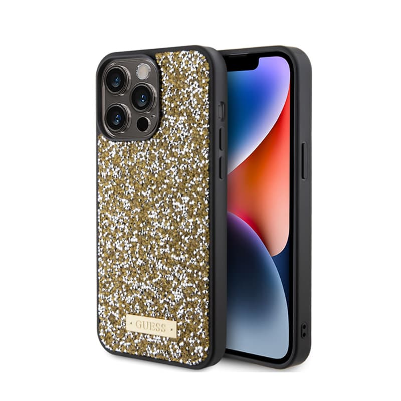 Guess Rhinestone Metal Logo - Case for iPhone 15 Pro Max (Yellow) 1