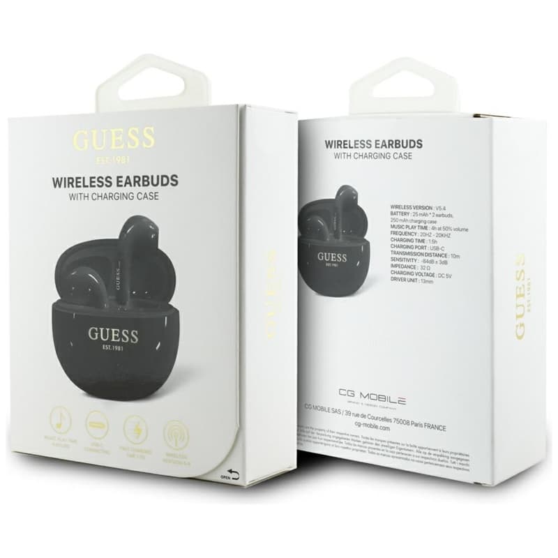 Guess Glossy Effect Egg Shape Printed Classic Logo - TWS Bluetooth Earphones + Charging Case (Black) 6