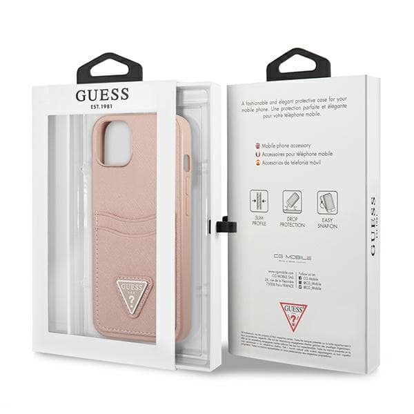 Guess Saffiano Double Card Triangle  - Cover for iPhone 13 mini (Pink) 8