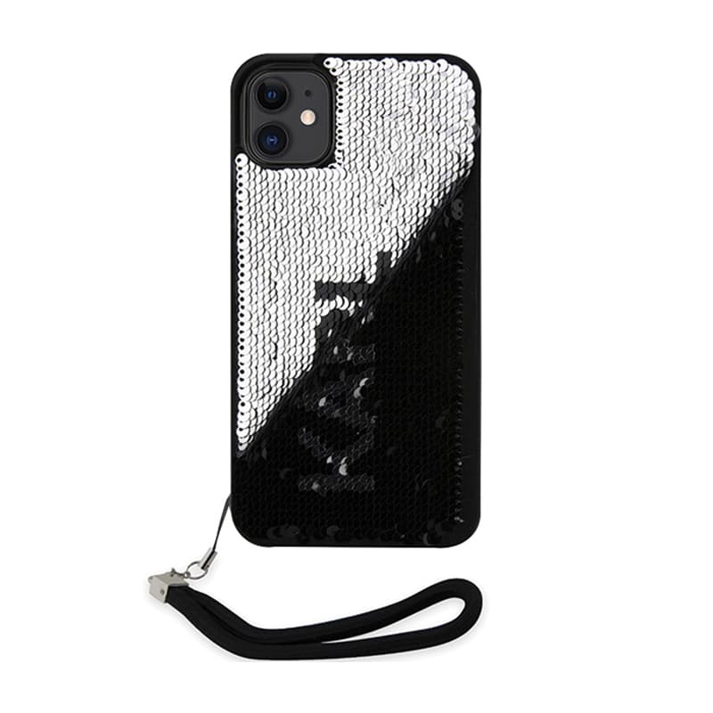 Karl Lagerfeld Sequins Cord - Case with lanyard for iPhone 11 (Silver) 3