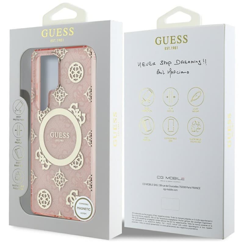 Guess 4G Background Gold Electroplated Peony Pattern MagSafe - Case for Samsung Galaxy S25 Ultra (pink) 8
