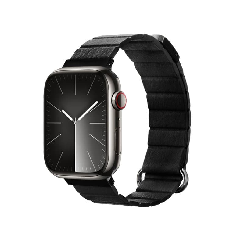 Crong Eclipse - Magnetic Leather Apple Watch Band 44/45/46/49 mm (Black)
