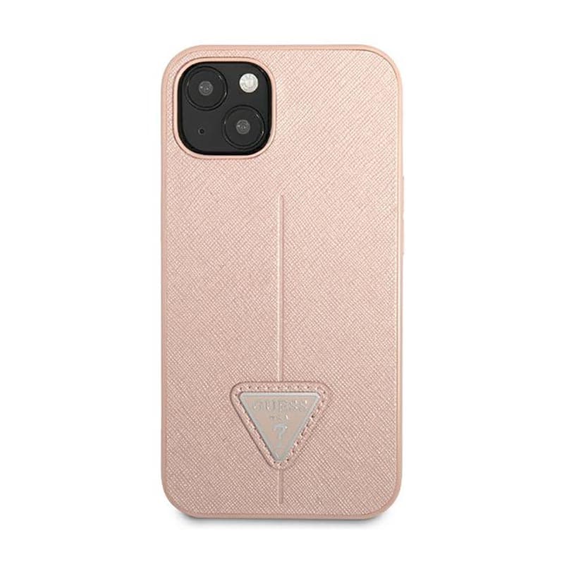 Guess Saffiano Triangle Logo Case - Case for iPhone 14 Plus (Pink) 2