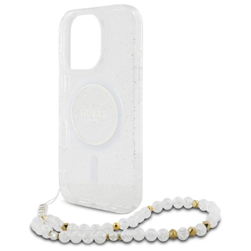 Guess IML Glitter With Pearl Strap MagSafe - Case for iPhone 16 Pro Max (Transparent) 5